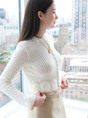 Lace Rose Knitted Cardigan in Moonlight white