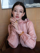 Lantern-sleeved Blouse with Tie-Neck Detail in Sakura pink