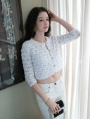 Cloud Textured Bubble-Knit Cropped Cardigan in White