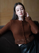Lace Rose Knitted Cardigan in Caramel chestnut