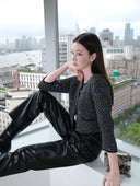 Shimmering Sequin Argyle Knit Cardigan in Stardust grey