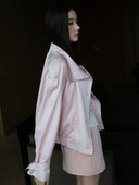 Peach-Pink Cropped Satin-Finish Linen Trench Coat