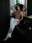 Sequin & Beaded Halter Camisole with Plunge Neck and Open Back