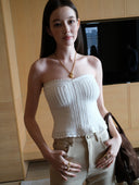 Hand-Crocheted Scalloped-Edge Knit Tube Top in White