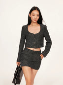 Black & White weave Tweed Mini Skirt