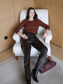Cropped Knit Cardigan with Hand-Crafted Embroidery in Caramel chestnut