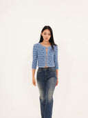 Cloud Textured Bubble-Knit Cropped Cardigan in Misty Blue