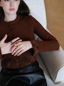 Lace Rose Knitted Cardigan in Caramel chestnut