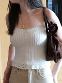 Hand-Crocheted Scalloped-Edge Knit Tube Top in White