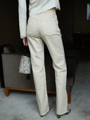 ST2 High-Waisted Jeans in Warm Beige-Khaki Sand