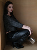 Shimmering Sequin Argyle Knit Cardigan in Stardust grey