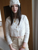 Cropped Knit Cardigan with Hand-Crafted Embroidery in Moonlight white
