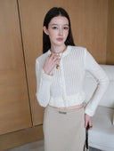 Lace Rose Knitted Cardigan in Moonlight white