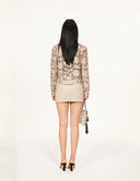 Retro-modern Faux Leather Straight Skirt in Sandy Beige