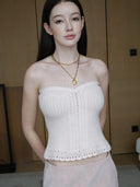 Hand-Crocheted Scalloped-Edge Knit Tube Top in Sakura Pink