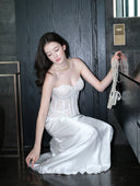 Rose Lace Strapless Bustier with Soft Boning and Built-in Cups