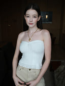 Hand-Crocheted Scalloped-Edge Knit Tube Top in White