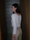 Cropped Knit Cardigan with Hand-Crafted Embroidery in Moonlight white