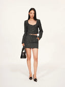 Black & White weave Tweed Mini Skirt