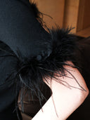 Short-Sleeve Knitted Top with Feather trim in Black