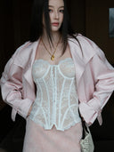 Peach-Pink Cropped Satin-Finish Linen Trench Coat
