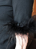 Short-Sleeve Knitted Top with Feather trim in Black