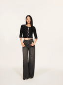 Cloud Textured Bubble-Knit Cropped Cardigan in Black