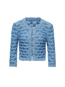 Cloud Textured Bubble-Knit Cropped Cardigan in Misty Blue
