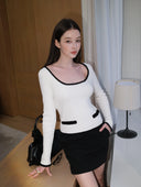 Madeleine Bouclé Crew-neck Top in White