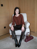 Cropped Knit Cardigan with Hand-Crafted Embroidery in Caramel chestnut