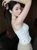 Hand-Crocheted Scalloped-Edge Knit Tube Top in White