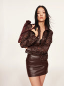 Floral Laser-Embroidered Faux Leather Jacket