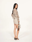 Retro-modern Faux Leather Straight Skirt in Sandy Beige
