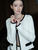 Madeleine Bouclé Jacket with Round Neck in White