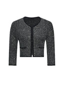 Shimmering Sequin Argyle Knit Cardigan in Stardust grey