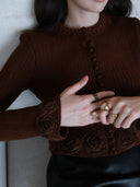 Lace Rose Knitted Cardigan in Caramel chestnut