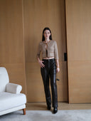 Shimmering Sequin Argyle Knit Cardigan in Sandy gold