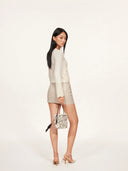 Wool-Cashmere Lace-Trimmed Flare-Sleeve Knit Cardigan in Moonlight White