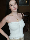 Hand-Crocheted Scalloped-Edge Knit Tube Top in White