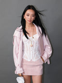 Peach-Pink Cropped Satin-Finish Linen Trench Coat