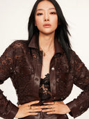 Floral Laser-Embroidered Faux Leather Jacket
