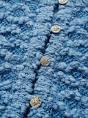 Cloud Textured Bubble-Knit Cropped Cardigan in Misty Blue