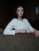 Cropped Knit Cardigan with Hand-Crafted Embroidery in Moonlight white