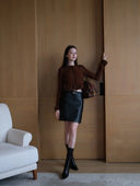 Mid-rise A-Line Buckle Skirt in Black