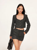 Black & White Mixed-weave Cropped Tweed Jacket