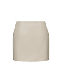 Retro-modern Faux Leather Straight Skirt in Sandy Beige