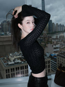 Merino Wool Knit Top with Flared Sleeves in Black
