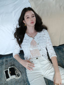 Cloud Textured Bubble-Knit Cropped Cardigan in White