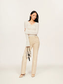Merino Wool Knit Top with Flared Sleeves in White