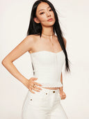 Hand-Crocheted Scalloped-Edge Knit Tube Top in White